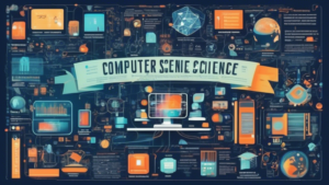 A visually informative representation of the concept and significance of computer science in the modern era, highlighting its applications and impact on va